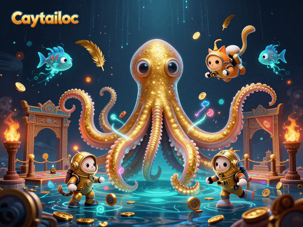 Spin slots and chase jackpots with caytailoc, featuring dynamic 3D characters and vibrant casino elements.