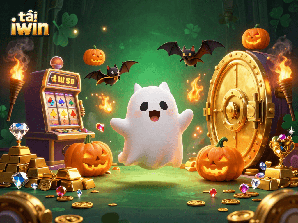 Engage with the magic of tải iwin in this vibrant, bustling haunted casino scene.