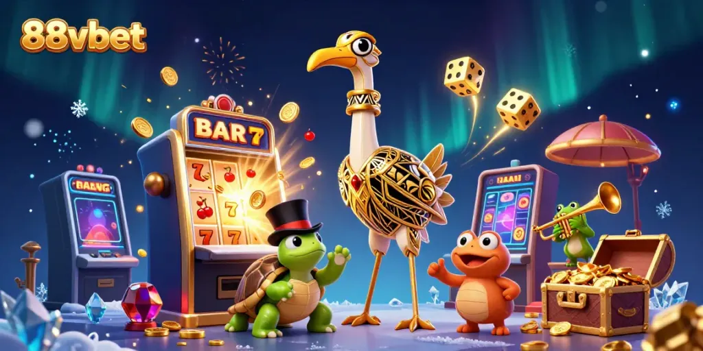 Experience the excitement of winning at 88vbet's casino with vibrant characters and dynamic gaming elements.