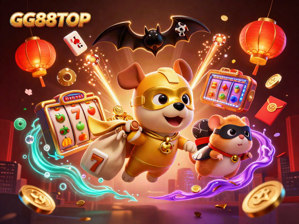 Experience thrilling wins with GG88TOP's superhero dog illustration showcasing casino excitement.