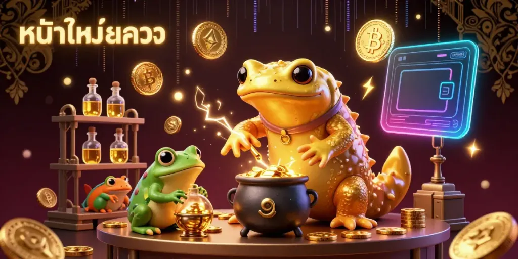 Engage with thrilling หนังใหม่ชนโรง as a golden salamander alchemist conjures riches in a magical scene.