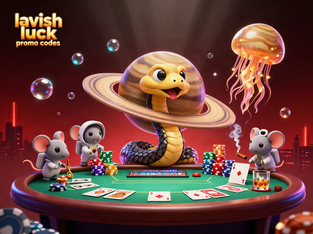 Play with lavish luck promo codes at a vibrant casino scene featuring adventurous characters and dynamic betting.