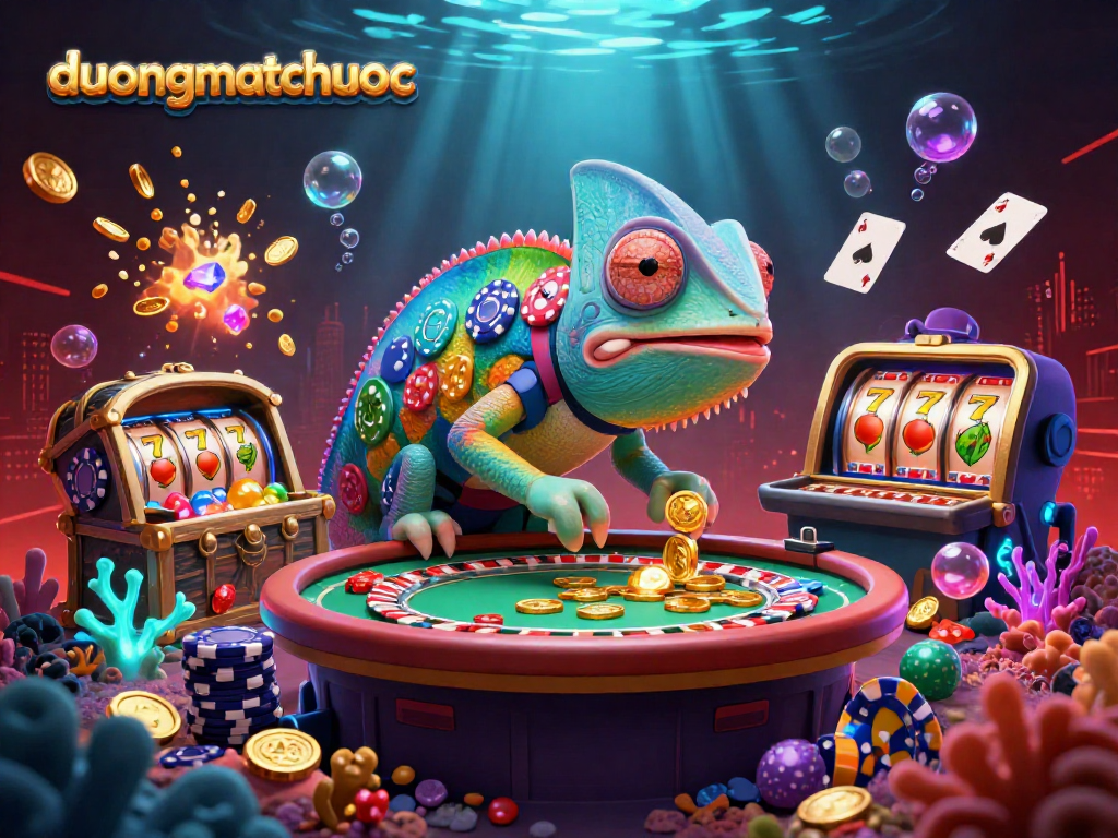 Engage with duongmatchuoc's vibrant casino scene featuring a colorful chameleon and dynamic gambling elements.