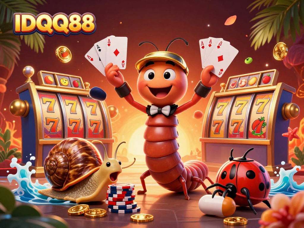 Experience IDQQ88's thrilling slots with lively colorful characters and dynamic gaming elements