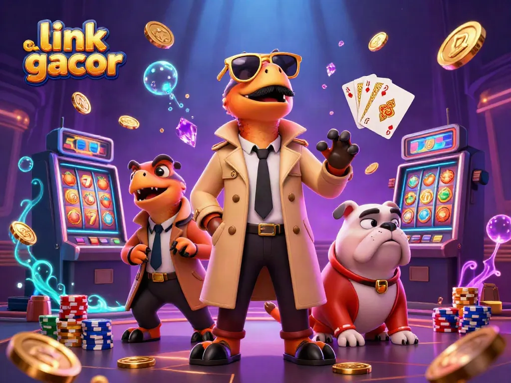 Engage with link slot gacor in a lively casino scene filled with vibrant characters and elements