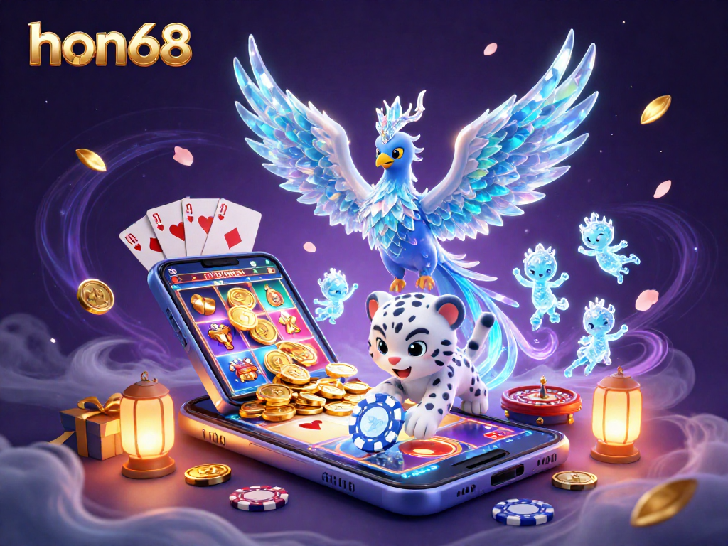 Experience exciting games at hon68 as an ice phoenix, snow leopard, and sprites celebrate jackpots.