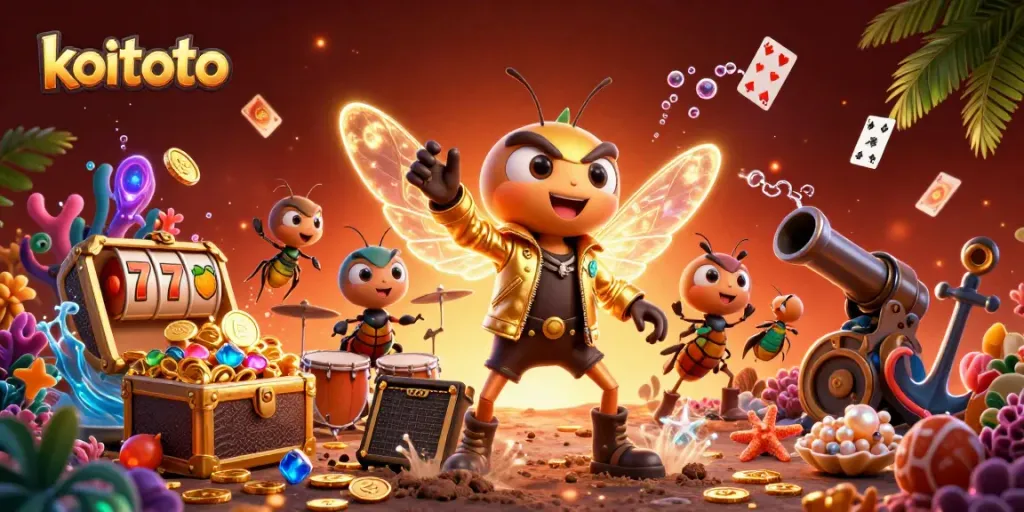 Experience thrilling gameplay with koitoto as the cicada rock star shines amid vibrant casino-themed elements