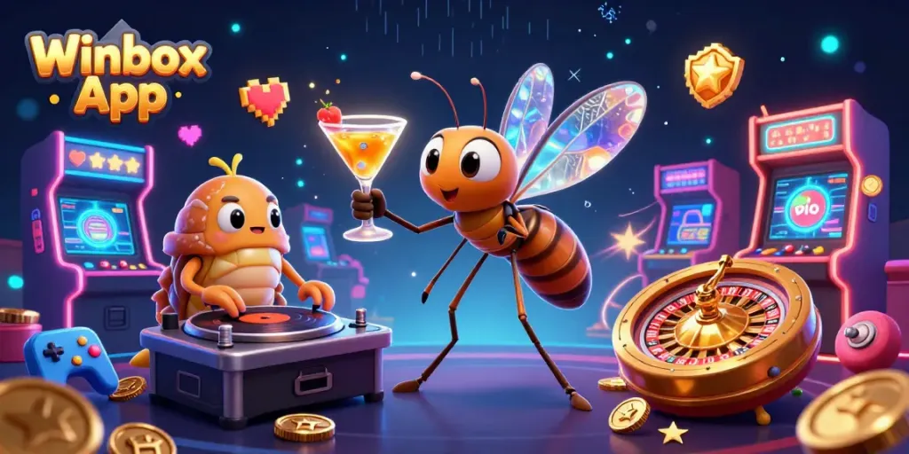 Experience the thrill with Winbox App in vibrant 3D casino illustration featuring dynamic gaming elements.