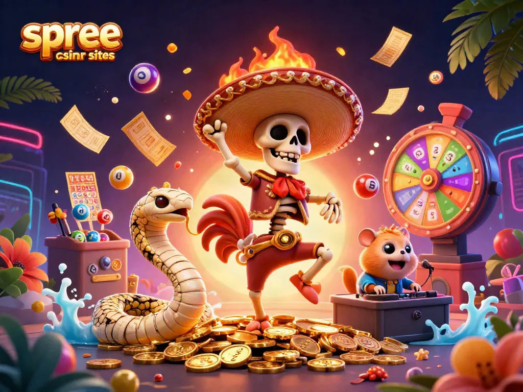 Explore the vibrant scene of spree casino sister sites showcasing thrilling gaming elements and colorful characters.