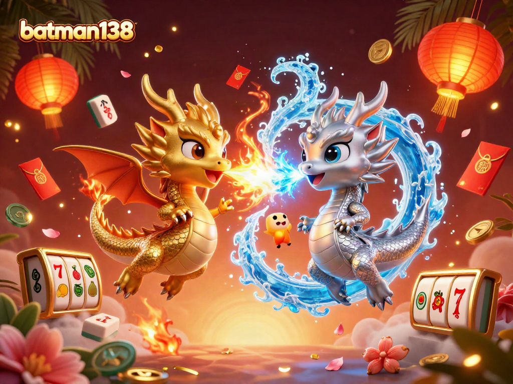 Experience batman138 excitement with dragons and rich casino elements in a vibrant illustration.