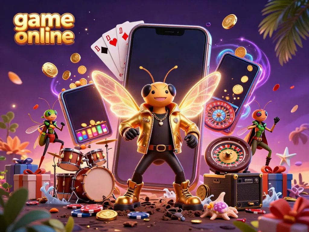 Experience thrilling game online action with a vibrant 3D casino illustration featuring dynamic characters.
