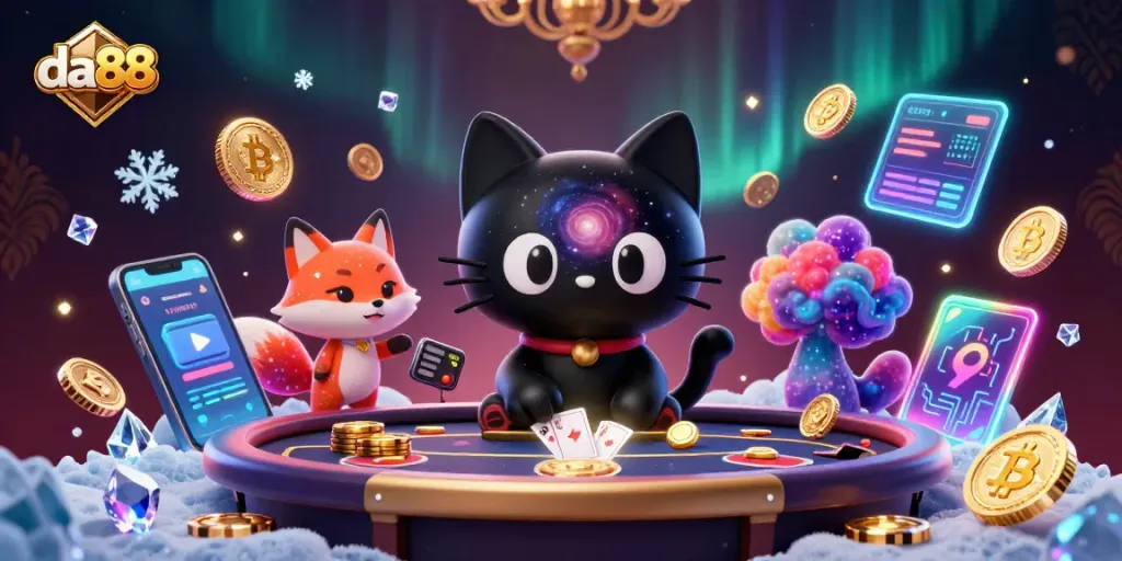 Experience thrilling games at da88 with vibrant cosmic casino elements and engaging characters.