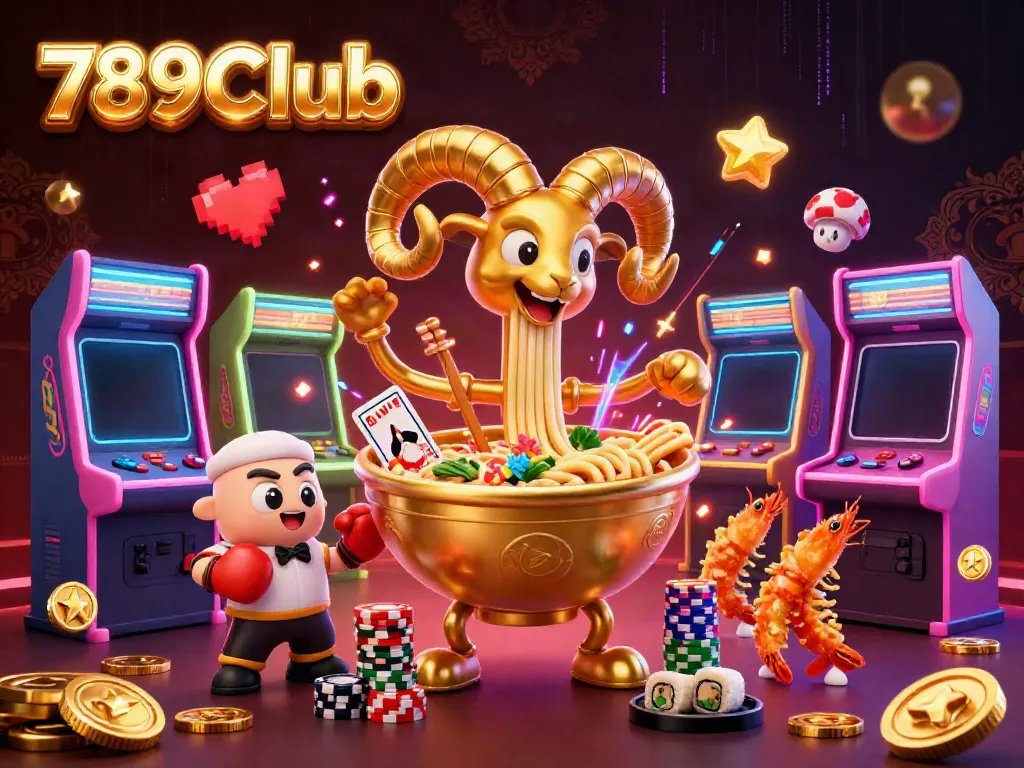 Experience the excitement of 789Club with vibrant, dynamic cartoon graphics featuring casino elements.