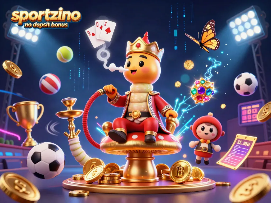 Claim your sportzino no deposit bonus through vibrant casino-themed action in a dynamic 3D illustration.