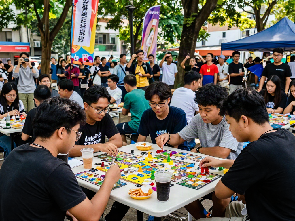 Exciting outdoor gaming tournament scene featuring young adults engaged in strategic play and community bonding through situs toto.