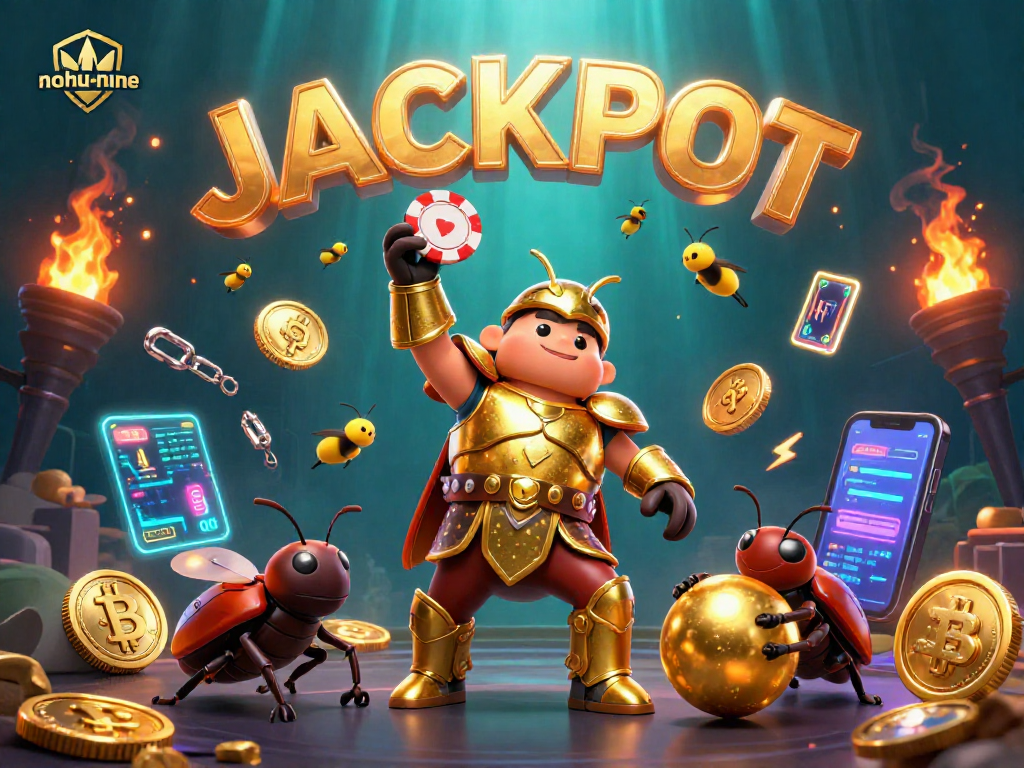 Engage in nohu-nine excitement with a golden beetle champion celebrating a jackpot victory.