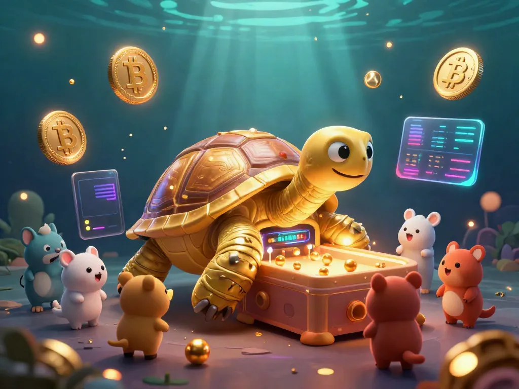 Experience the gaming thrills at XN88 with a lively illustration featuring a golden tortoise and crypto symbols.
