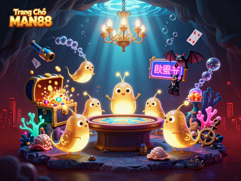 Experience the excitement of Trang Chủ MAN88 with radiant glowworms illuminating a vibrant casino.