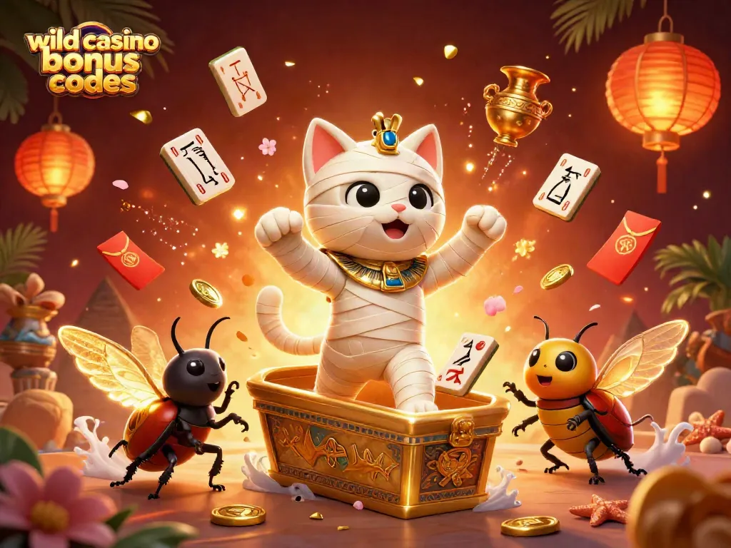 Explore exciting wild casino bonus codes in a dynamic 3D casino scene featuring vibrant characters and elements.