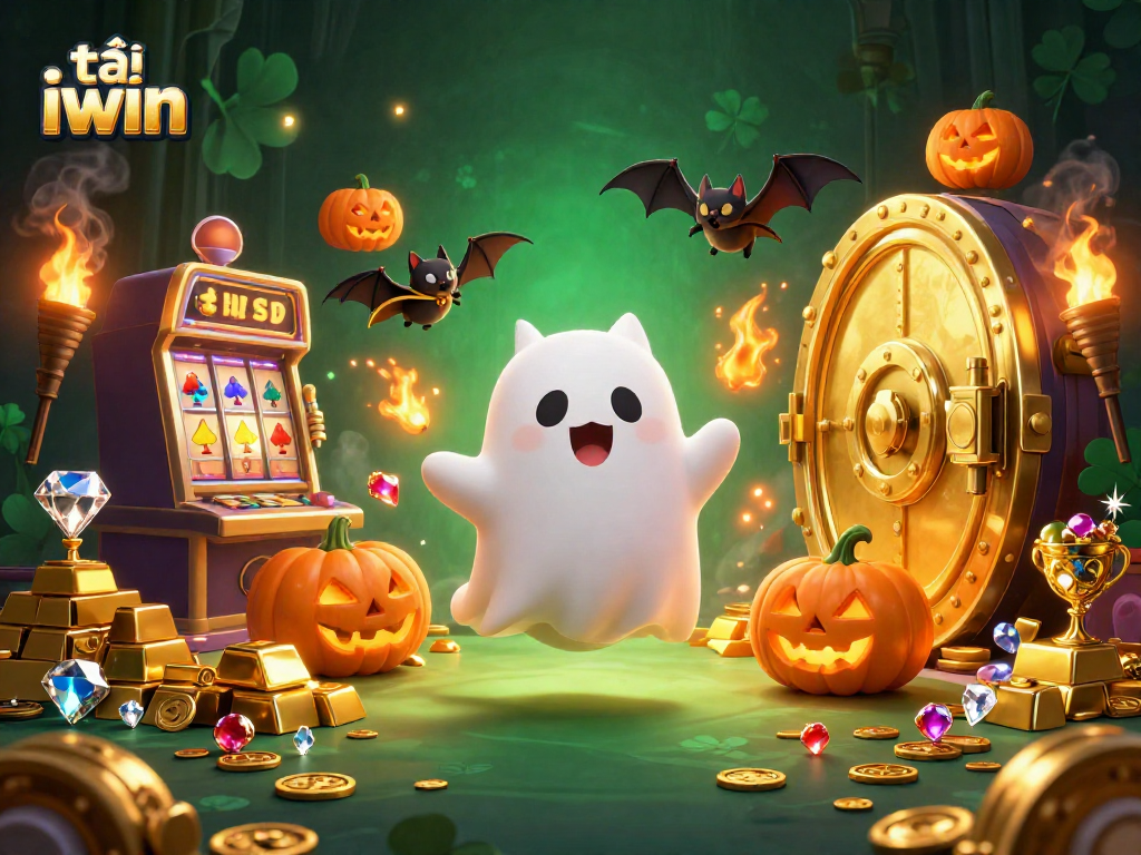 Engage with the magic of tải iwin in this vibrant, bustling haunted casino scene.