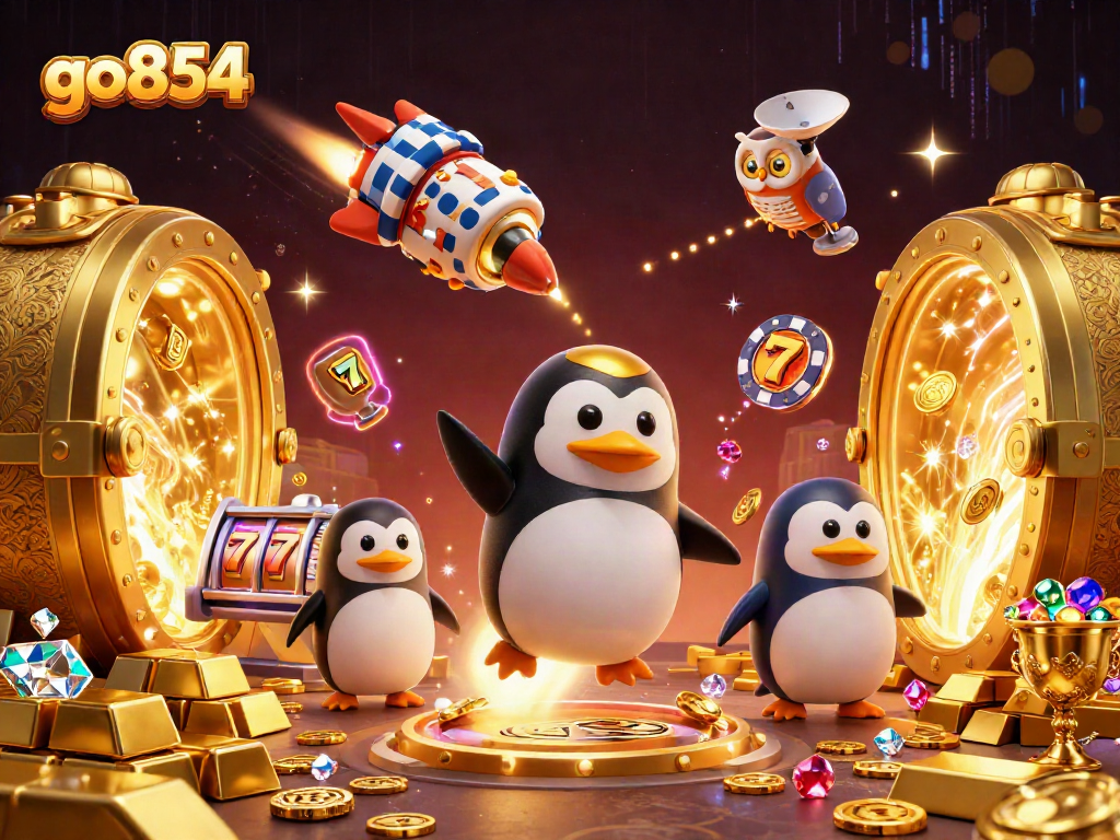 Engage with go854's thrilling gaming universe in this extravagant digital casino illustration.