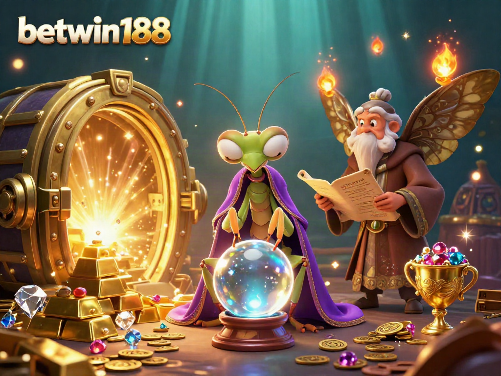 Win big with betwin188 in this vibrant 3D illustration of a mystical casino world filled with treasures.