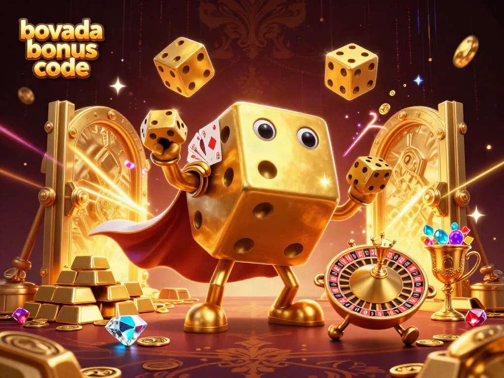Players can learn about the bovada bonus code with a lively casino-themed digital illustration.