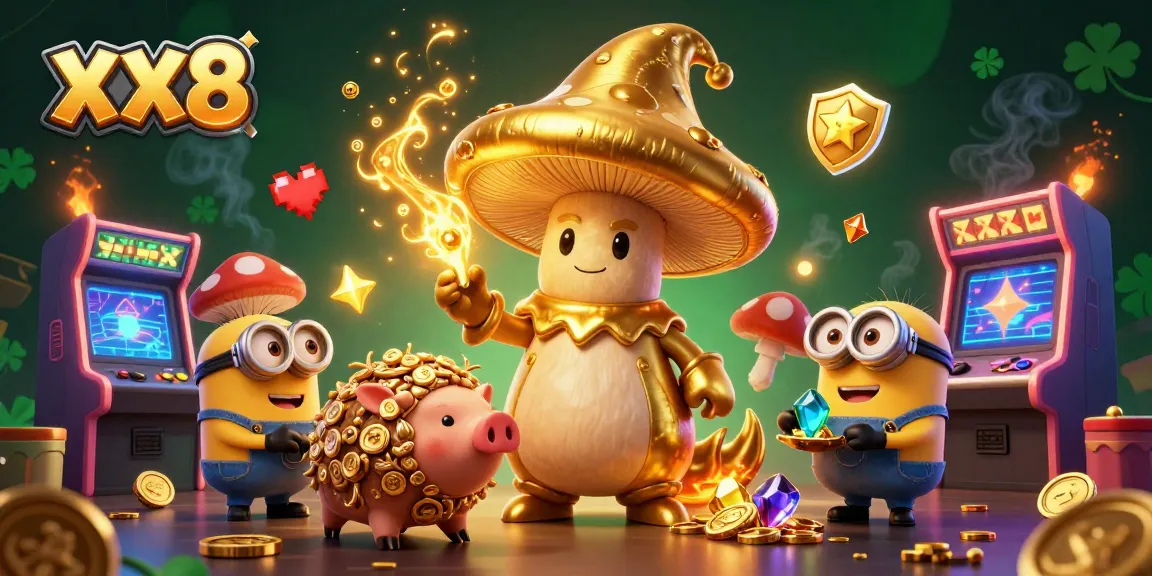 Experience thrilling gameplay with XX8’s golden characters amidst vibrant casino elements.