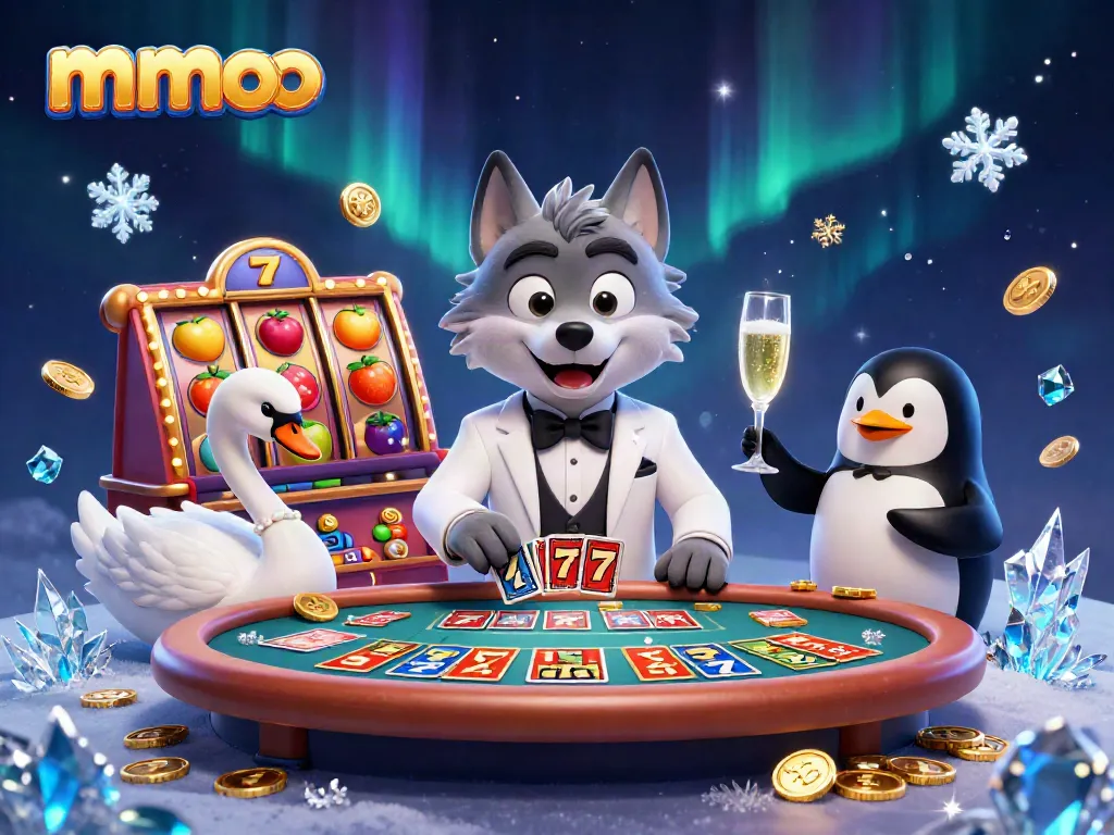Experience high-stakes baccarat with mmoo as a debonair wolf, swan dealer, and penguin sommelier entertain gamblers.