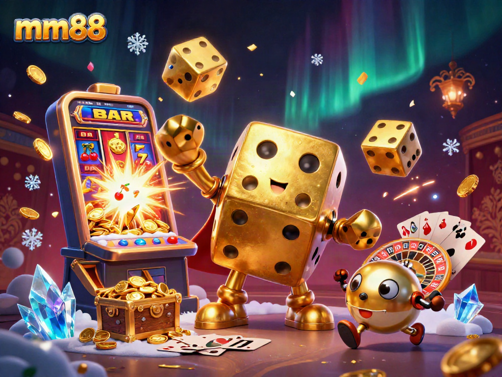 Spin the slots and win big with mm88's golden dice golem in an exciting casino adventure.