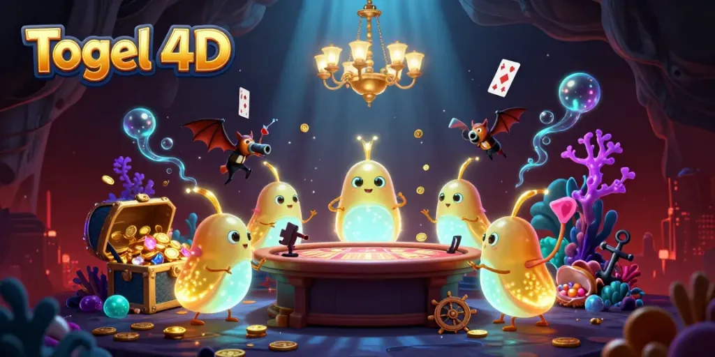 Menang menggunakan strategi Togel 4D dalam ilustrasi kasino gua yang bercahaya.
