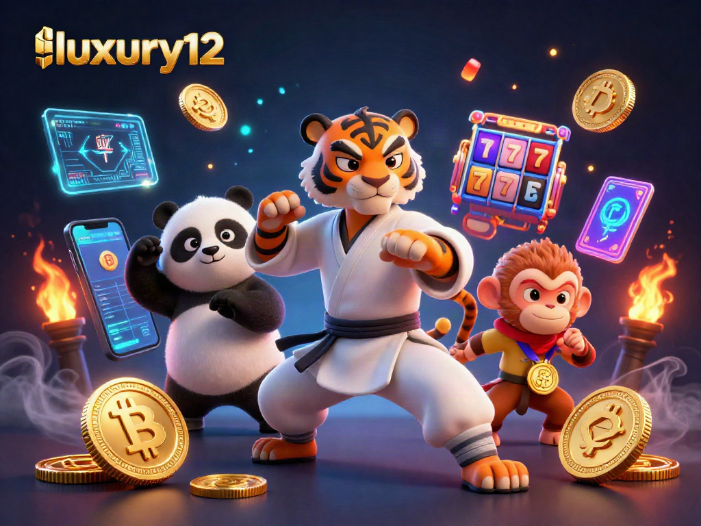 Engage in excitement with luxury12 as a kung fu tiger and panda master at a vibrant online casino.