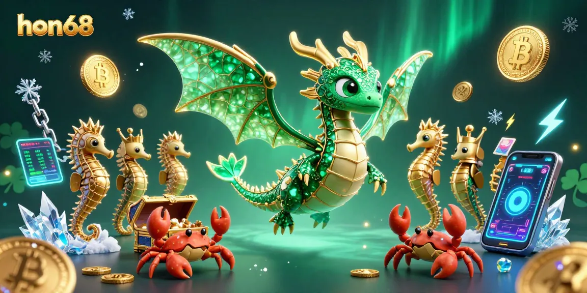 Experience thrilling gameplay at hon68 featuring a captivating emerald sea dragon and crypto elements.
