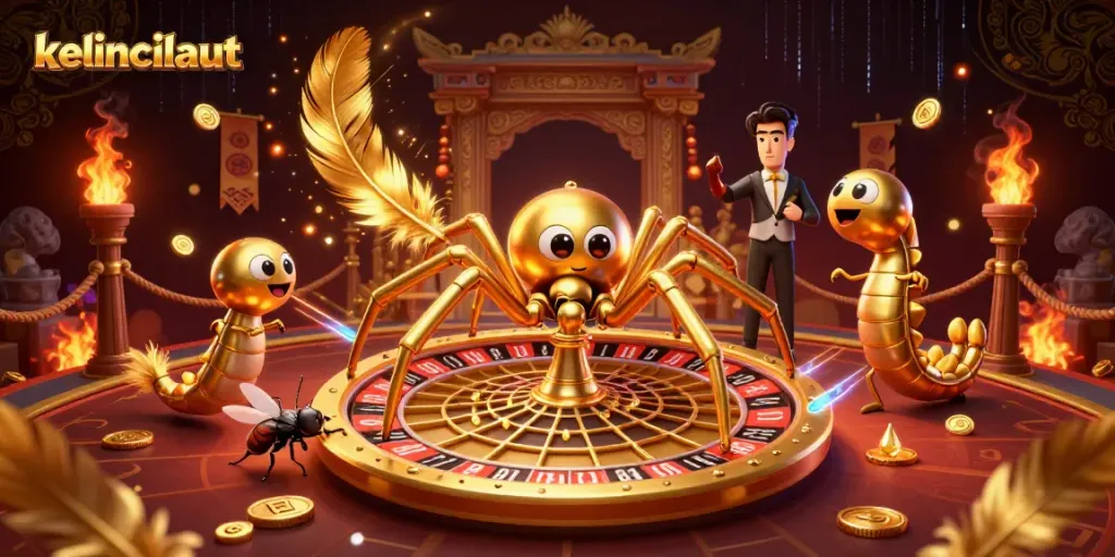 Engage in thrilling bets with kelincilaut illustrated as a spinning roulette wheel web captivating players.