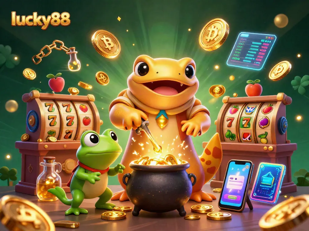 Experience the excitement of lucky88 with a vibrant scene of gold coin alchemy and casino magic.