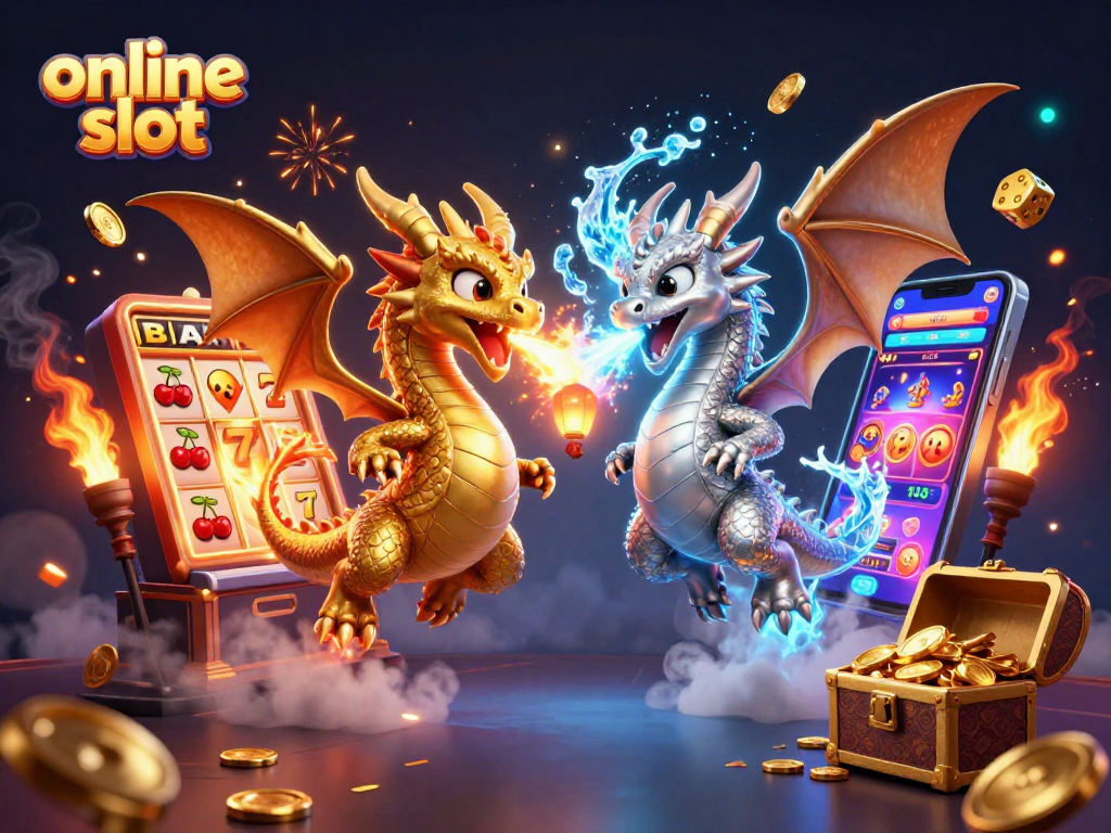 Engage with vibrant online slot action featuring two entwined dragons and a jackpot explosion.
