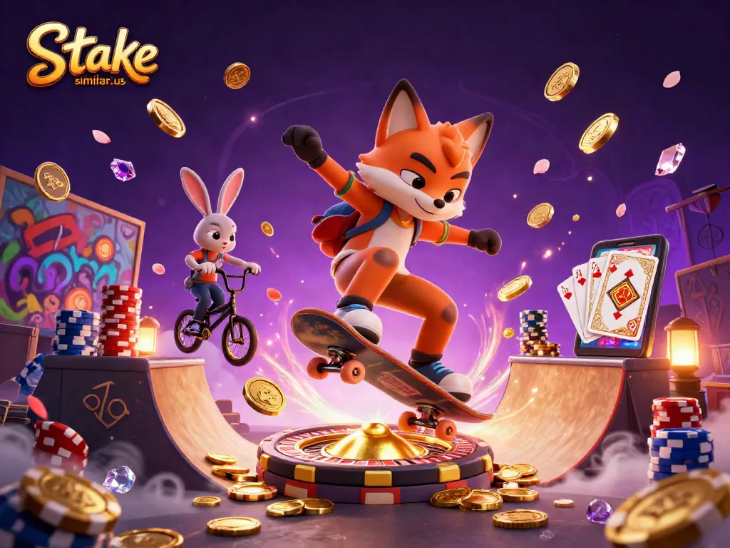 Experience the thrill with stake.us similar sites in this vibrant casino scene featuring cartoon characters.