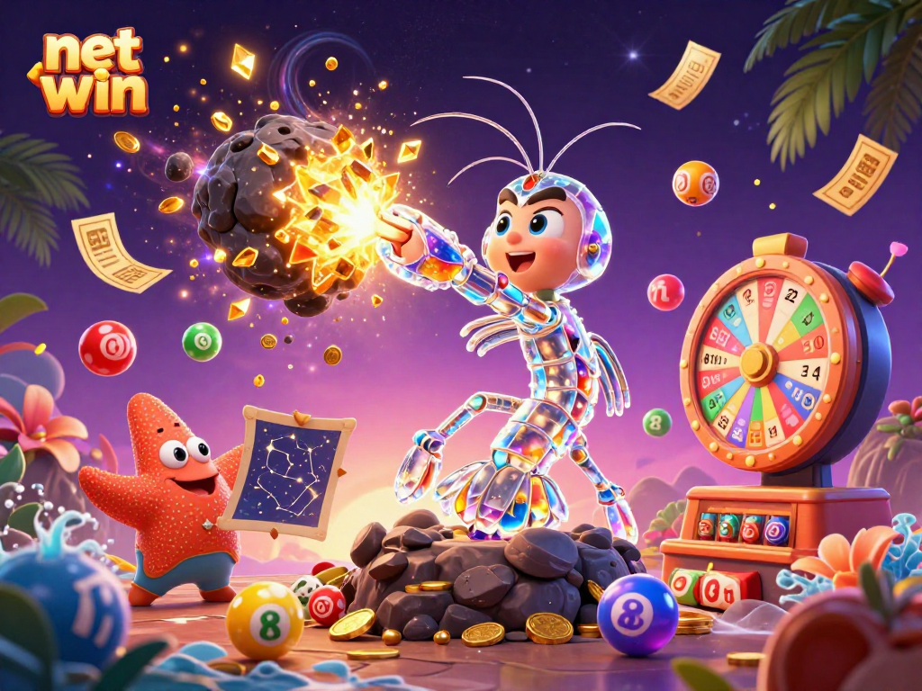 Experience thrilling wins with net win in a colorful casino scene filled with dynamic gaming elements.
