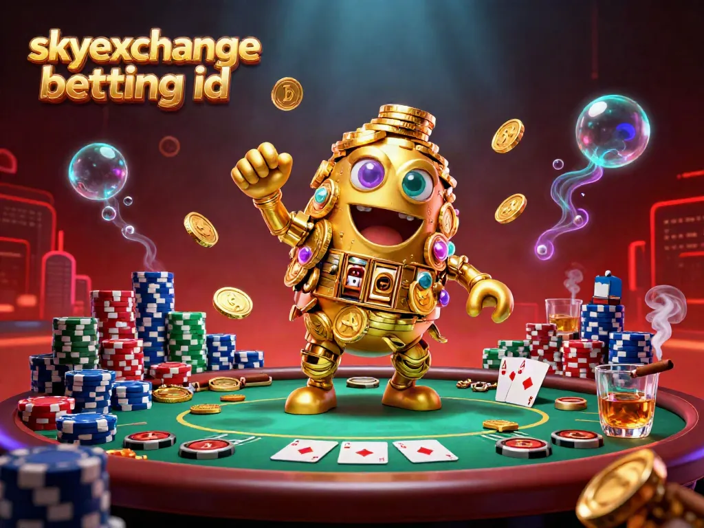 Engage in thrilling gameplay with skyexchange betting id amidst vibrant casino elements and a dynamic golden golem.