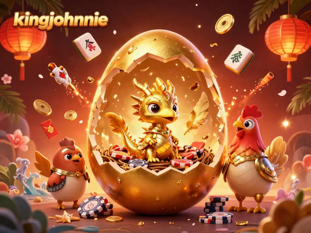 Experience the thrill of kingjohnnie with a golden dragon at a dynamic casino scene.