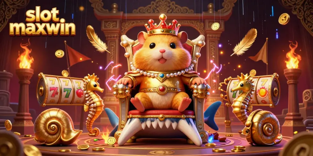 Experience slot maxwin with a fierce hamster king and royal guards in an energetic 3D casino scene.