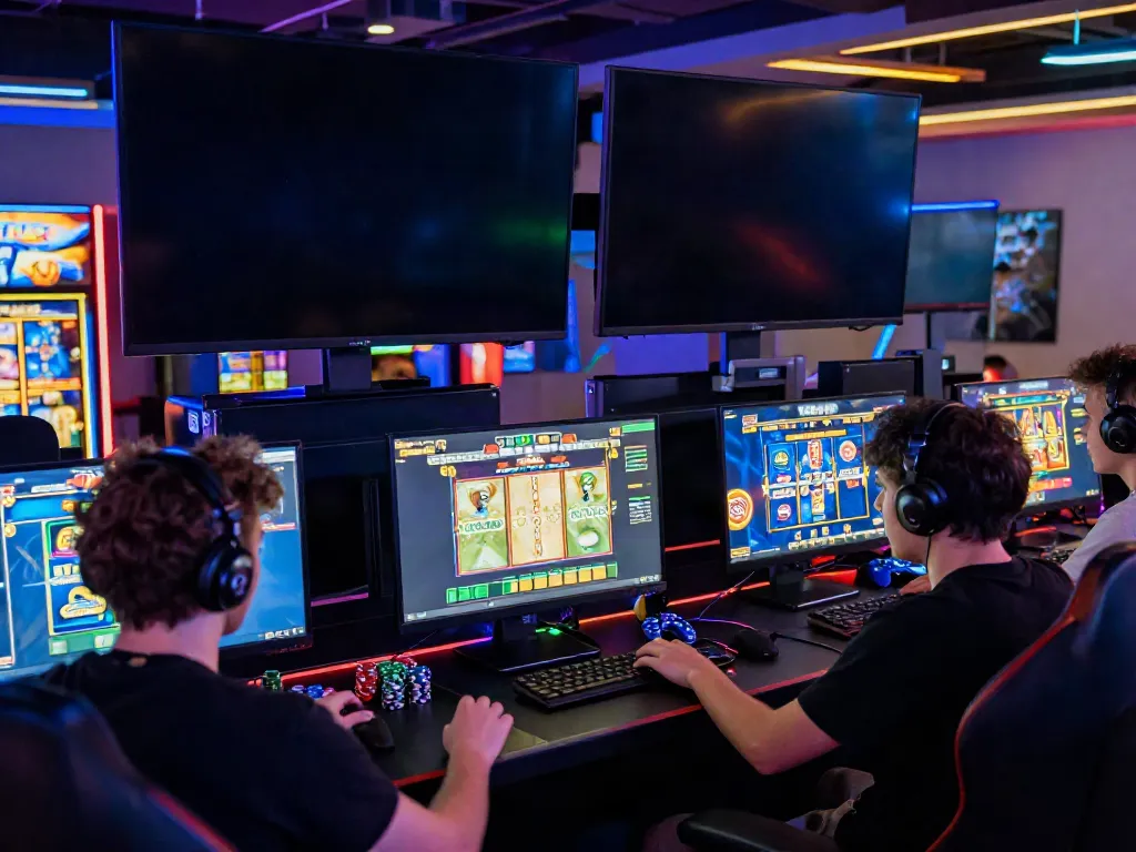 Engaging online gaming scene featuring players enjoying Slot MAHJONGJP88 with vibrant graphics and modern setups.