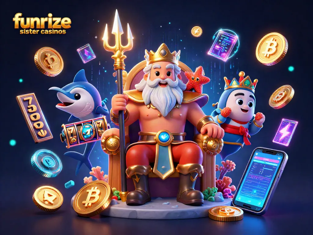 Experience the excitement of funrize sister casinos with Neptune, samurai, and slots in a vibrant 3D scene.