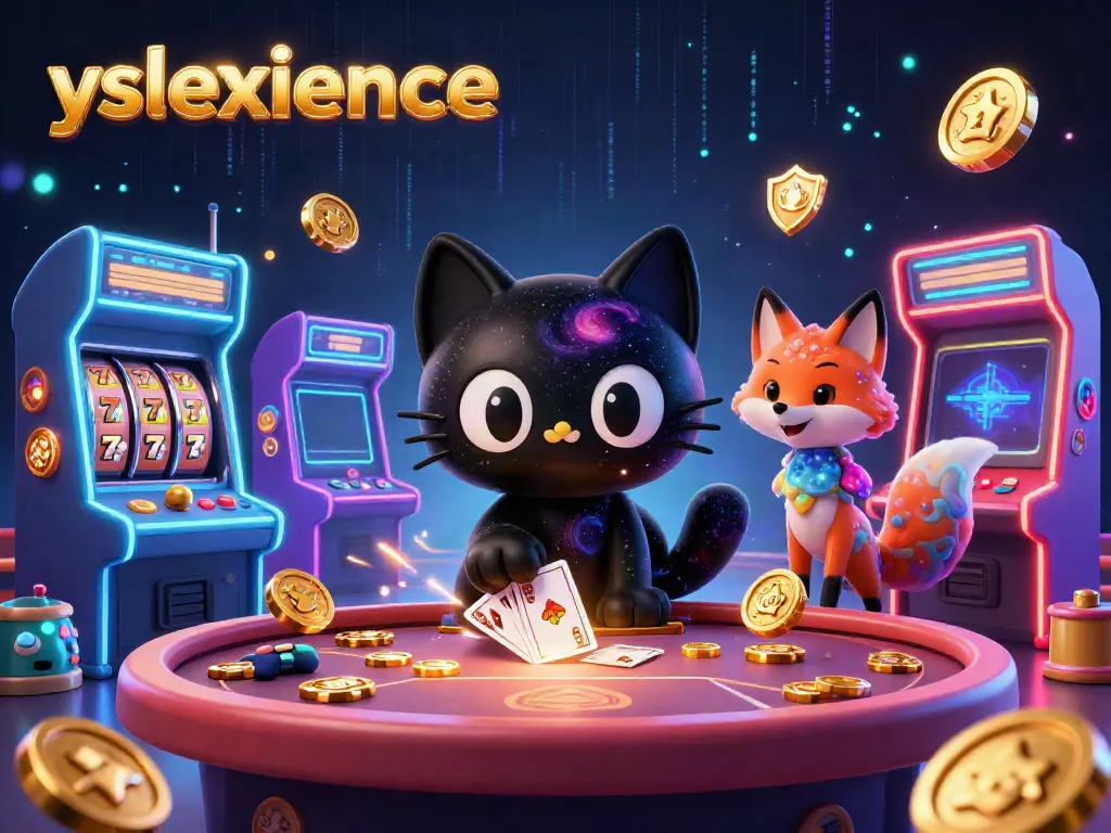 Experience winning action with yslexperience at a cosmic casino table led by a black hole cat and nebula fox.