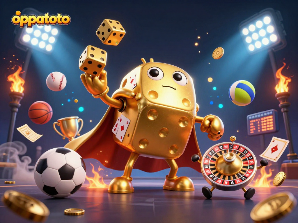 Win exciting bets with oppatoto as golden dice and sports elements electrify the scene.