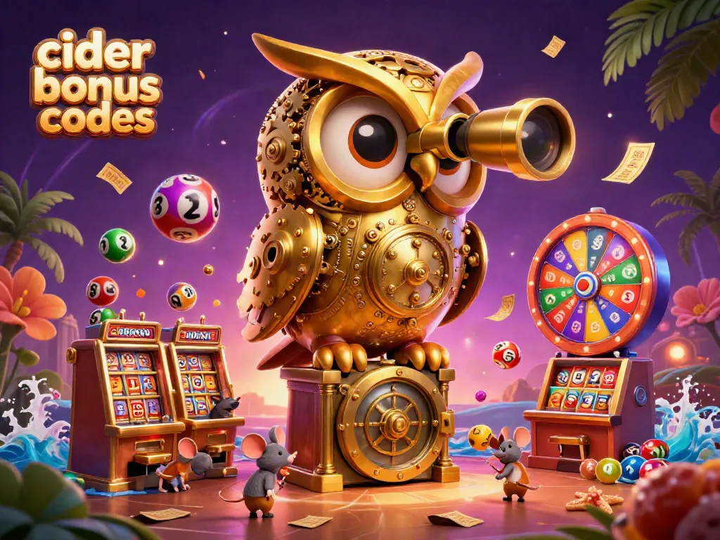 Win with cider casino bonus codes in an engaging 3D scene featuring lively casino elements
