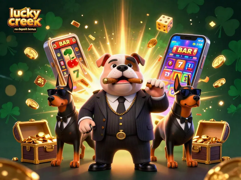 Play and win with the lucky creek casino no deposit bonus featuring a lively 3D casino scene.