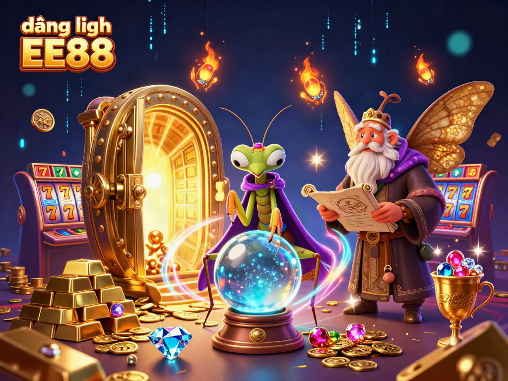 Engage in thrilling gameplay with đăng nhập EE88 at a vibrant casino, featuring a mystical fortune teller.