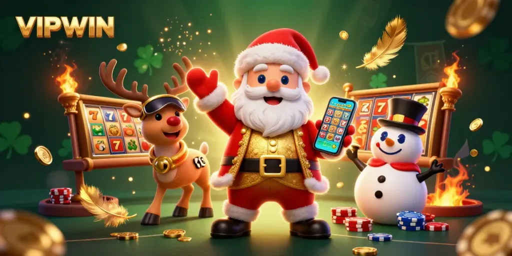 Experience the excitement of VIPWIN through festive casino adventures with Santa and friends.