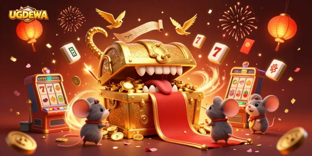 UGDEWA invites players to enter a vibrant casino world filled with exciting slot machines, celebrating riches.